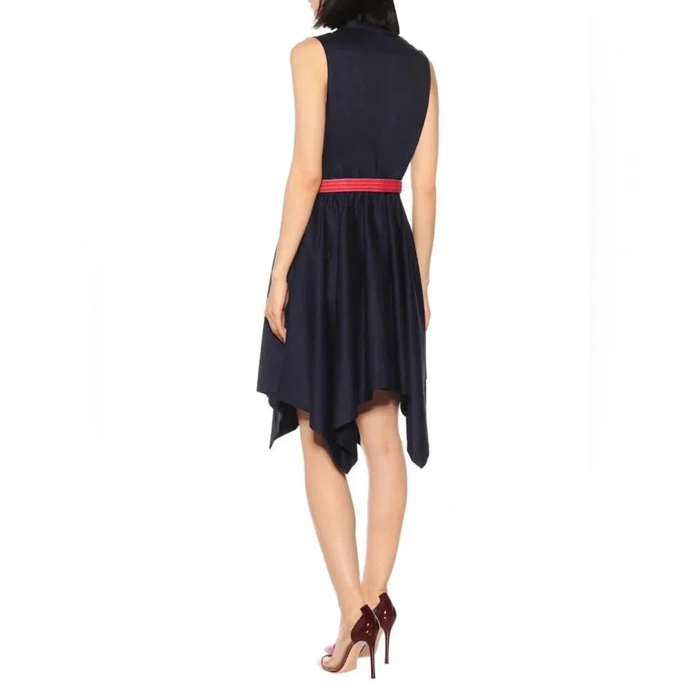 NWT Diane Von Furstenberg DVF Marlene Cotton Poplin Asymmetric Hem Dress Navy M - Picture 3 of 11